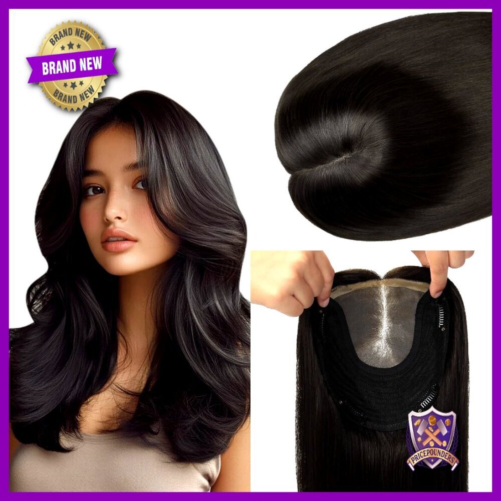 Human Hair Topper 12 Inch Silk Base 150 Density Hairpiece for Thinning Hair